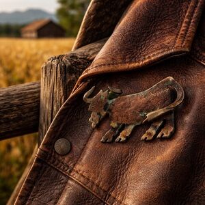 Signed Highland Cow Metal Brooch